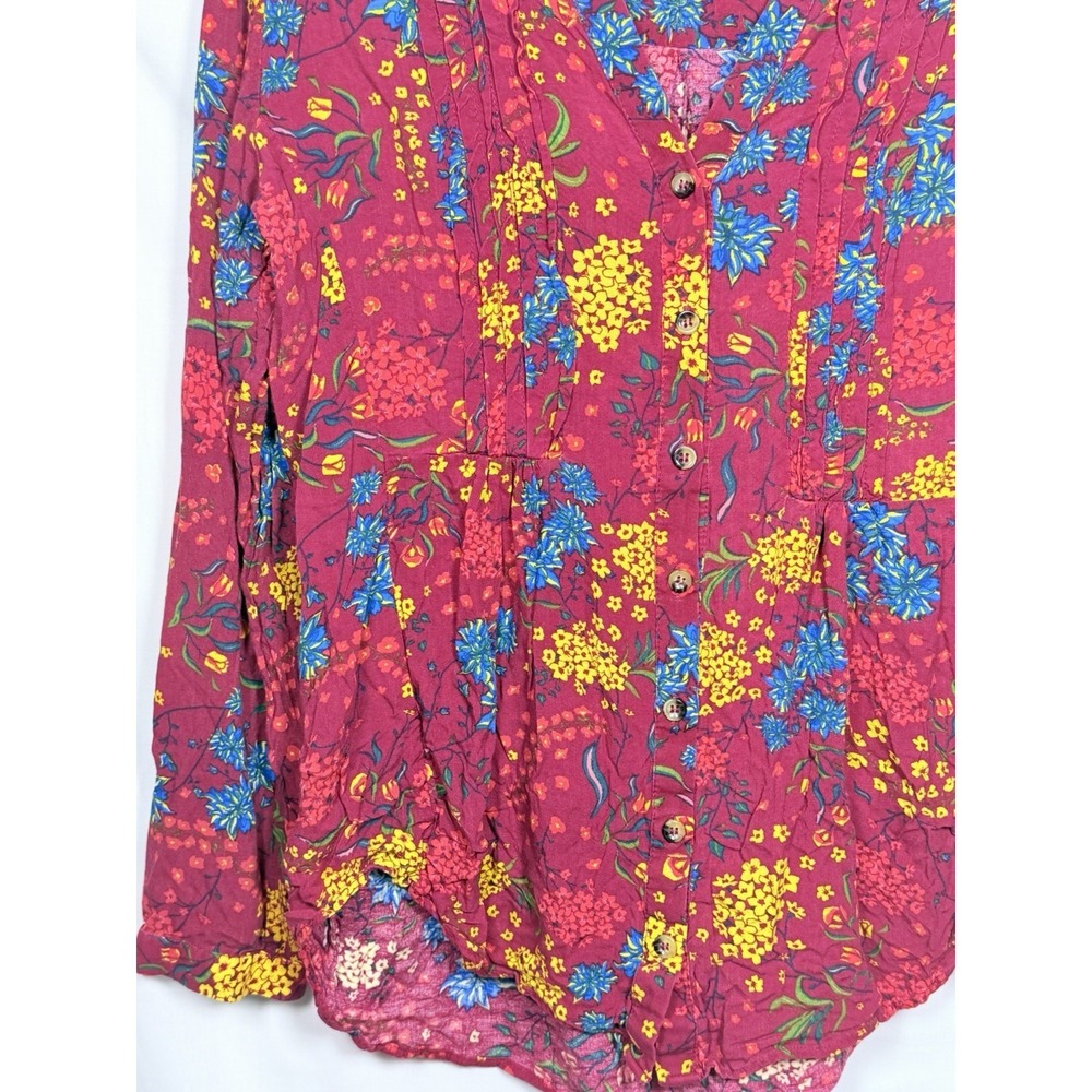 Maeve Anthropologie Blouse Womens M Pink Floral Boho Viscose Button Peasant Top - Picture 3 of 13